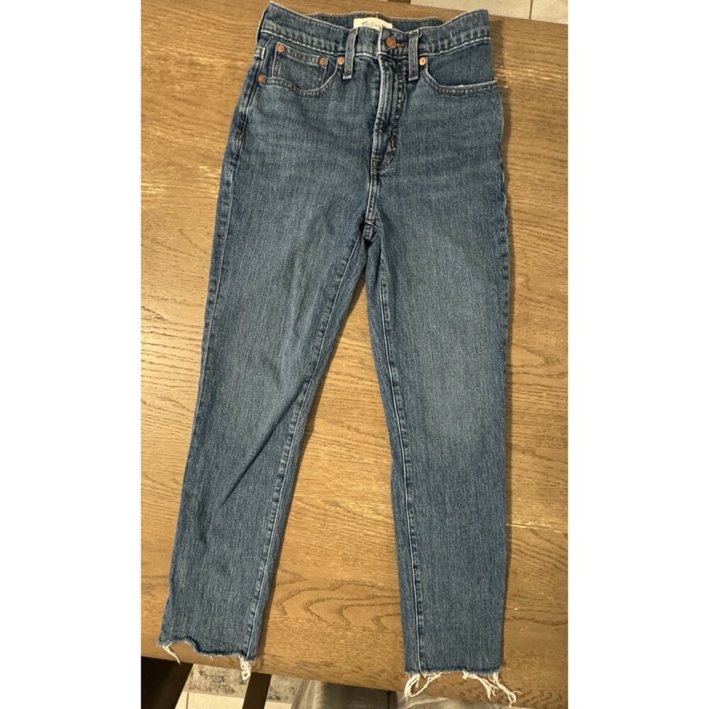Madewell The Perfect Vintage Jean Medium Wash High Rise Denim Size 25 Raw Hem